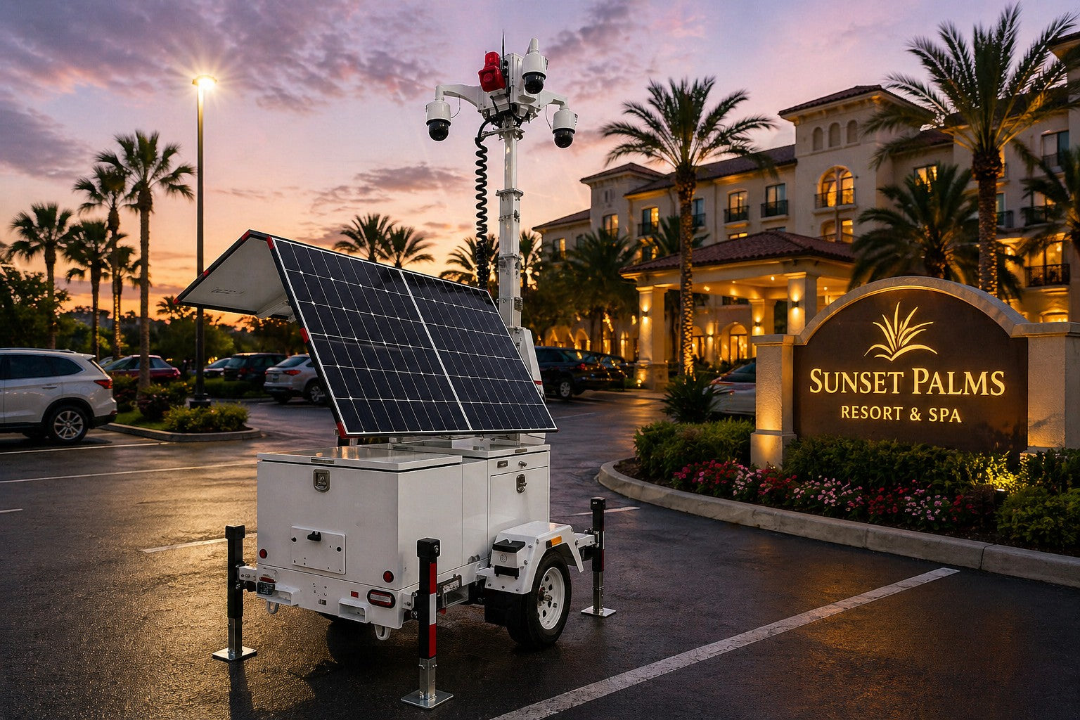 Solar AI trailer deployed at a hospitality and events site